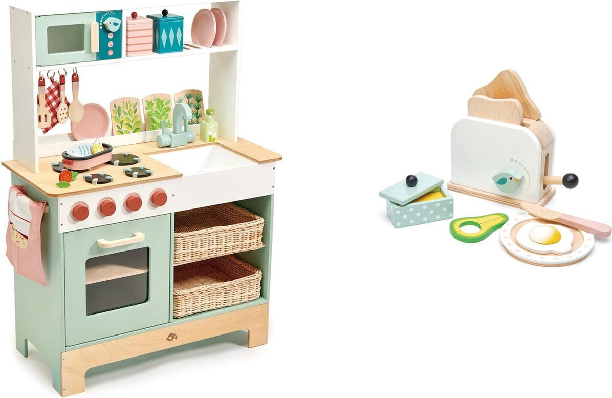 Tender Leaf Toys keukenset met accessoires, extra ontbijtset en broodrooster