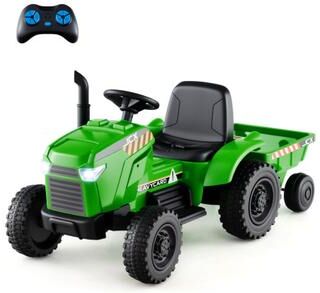 Costway 12V 2-in-1 Kids Ride On Tractor with Trailer and 3-Gear Shift-Green