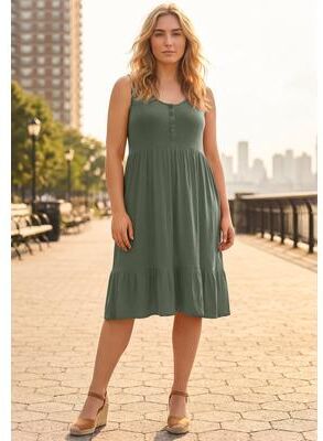 Plus Size Women's Button Detail Tank Dress by Avenue in Olive Green (Size 20)