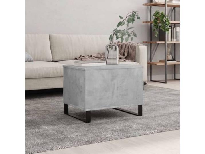 HEFZGDB Höhenverstellbarer Couchtisch Betongrau 60x44,5x45 cm aus Holzwerkstoff mit Metallbeinen und Staufach, Beistelltisch multifunktional für Wohnzimmer, langlebig und stabil.