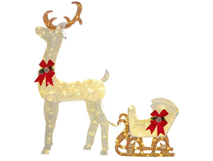 LED Rentier und Schlitten Weihnachtsdeko mit 170 Lichtern für Indoor, Outdoor