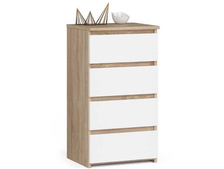 Commode AKORD CL4 Chêne Sonoma 40 cm 4 tiroirs façade Blanche 40x35x74 cm