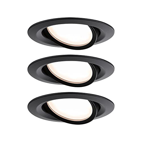 Paulmann Nova Plus LED inbouwlamp set van 3, zwart, dimbaar, warm wit 2700K