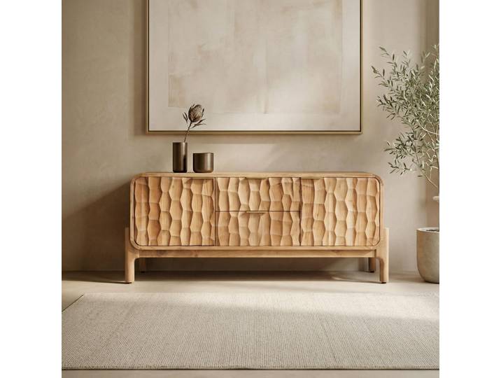 Meuble TV design en bois massif d'acacia - Naoki