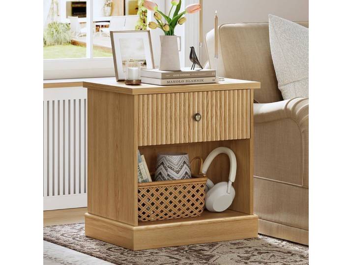 Table de chevet moderne - LUNSY - 57 7x39 7x61 cm - Beige - Tiroir à glissières fluides