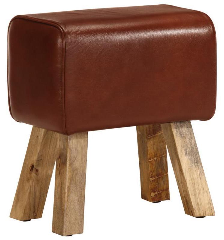 Gymnastikbank, 38 cm hoch, aus echtem Leder und massivem Mangoholz - braune Farbe und modernes Design für einen industriellen Look