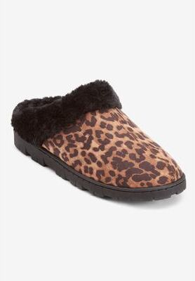 Wide Width Women's The Andy Fur Clog Slipper by Comfortview in Leopard (Size XL W)