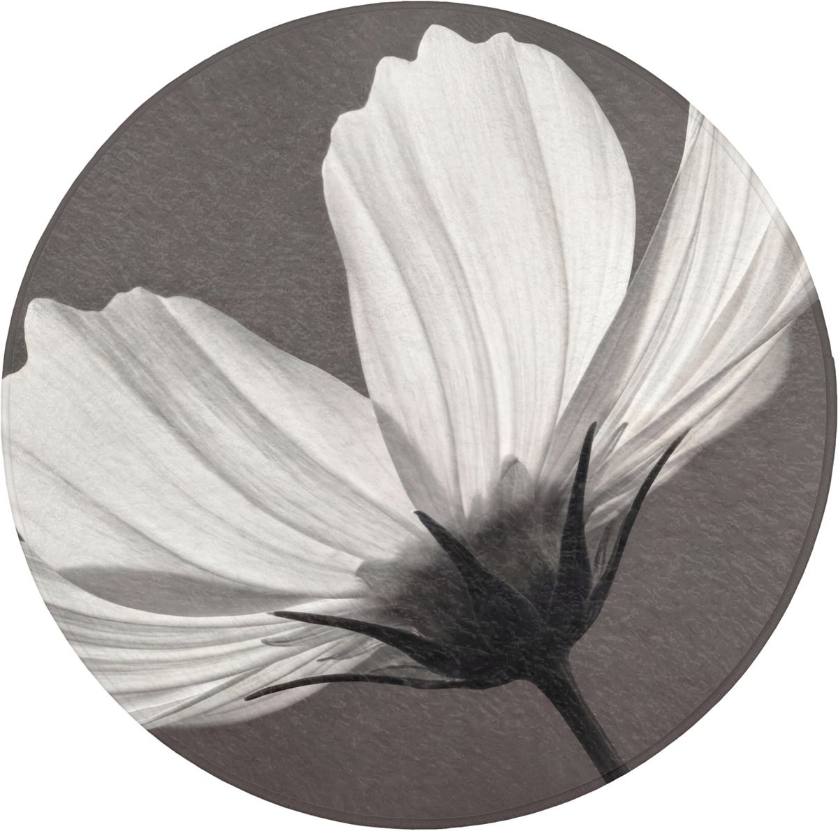 OnlyWow Ronde Badmat met Bloemmotief - Antislip - Zwart/Wit - Diameter: 70 cm