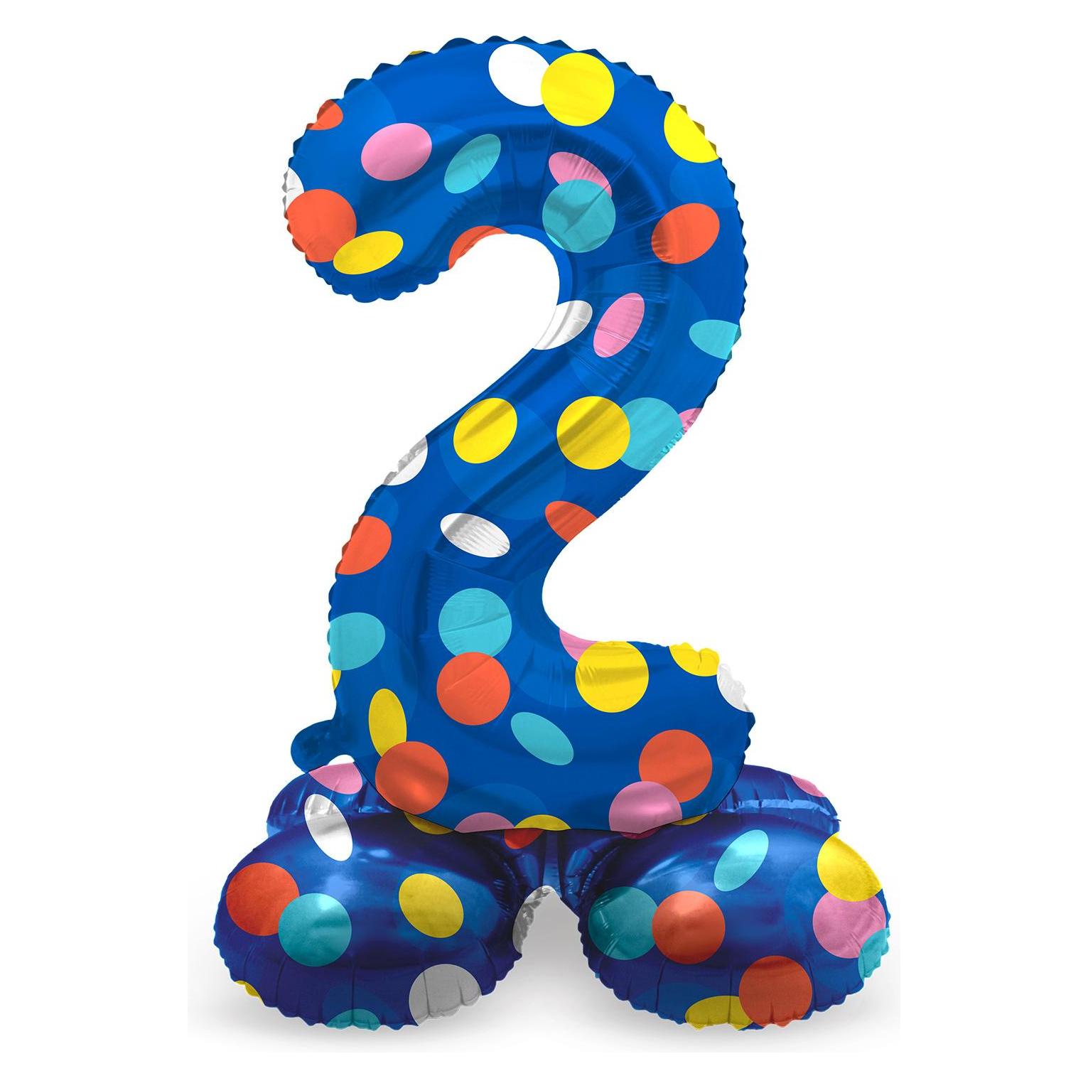 Folat Stehender Folienballon Bunte Punkte Zahl 2 - 72cm (1x) (63972)