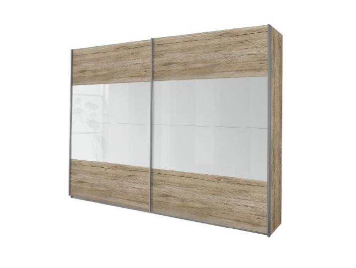 Rauch Möbel QUADRA, Schrank, Eiche Sanremo/Hochglanz weiß, Breite 226 cm Kleiderschrank, 2-türig, für Schlafzimmer, Kinderzimmer, Jugendzimmer, Garderobe, Flur