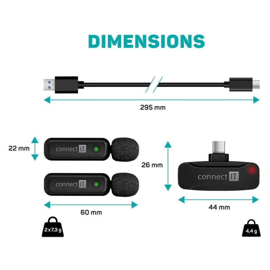 Connect IT CMI-1011-BK 2er-Set ClipMic Funkmikrofone mit USB-C-Empfänger schwarz / USB-C-Anschluss (CMI-1011-BK)