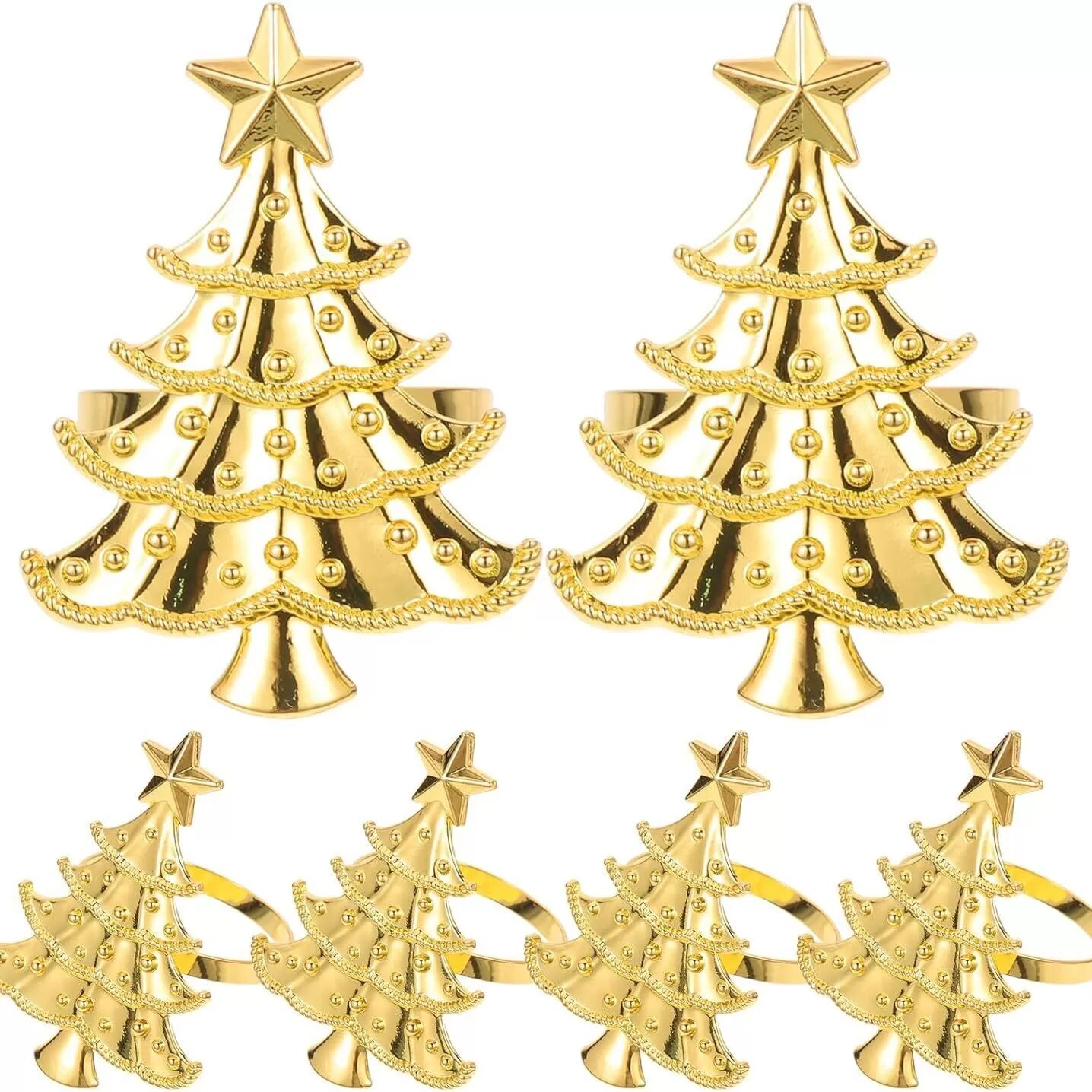 INF Ronds de Serviette Arbre de Noël (Lot de 6) - Décoration de Table Festive en Alliage de Zinc Doré