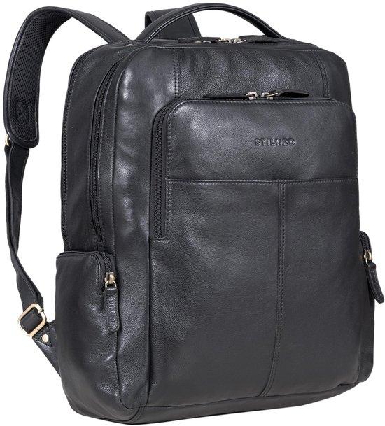 Echte leren werkrugzak mit Laptopfach 17 Zoll, Herren- oder Damen-Unternehmensrucksack in Schwarz