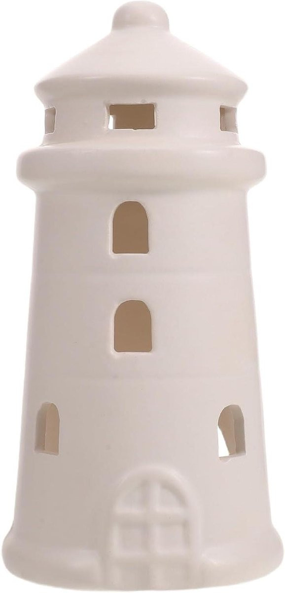 Wit Keramische Vuurtoren Decoratie met Minimalistisch Ontwerp, Hoogte: 15 cm