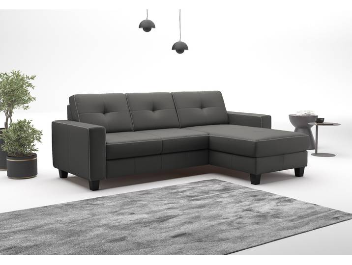 Ecksofa, Naturleder, Anthrazit, 239×164 cm, Mit Bettfunktion, Vintage, Places of Style