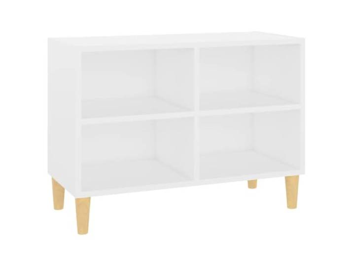 Favemtsl TV-Schrank Flachbildfernseher Lowboard Weiß 69,5x30x50 cm Skandi-Design für Schlafzimmer und kleine Wohnräume mit vier Fächern und Eukalyptus-Massivholzfüßen.
