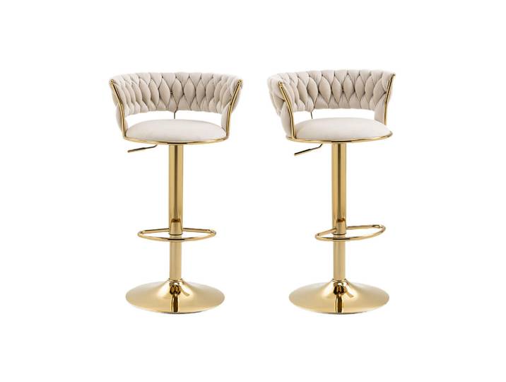 Urban Meuble Barhocker samt höhenverstellbar 2er set goldfuß, Creme, 54x78x46 cm, Esszimmer, Barmöbel, Barhocker