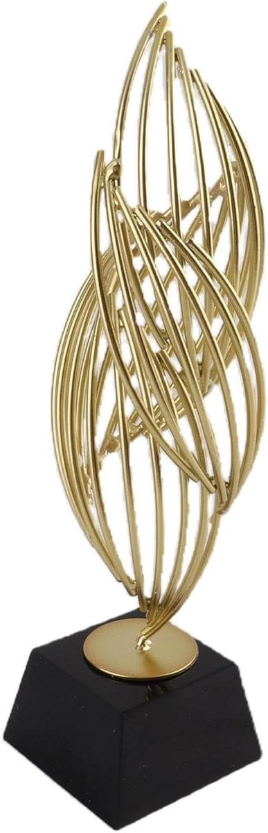 Abstract Metalen Beeld Goudkleurig - Decoratieve Sculptuur voor op Tafel - Hoogte: 26 cm