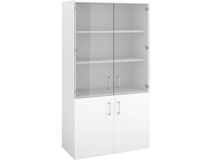 Bibliotheque bois avec portes hautes verre et portes basses bois h 182 x l 100 cm blanc - Bibliothèques - Bruneau