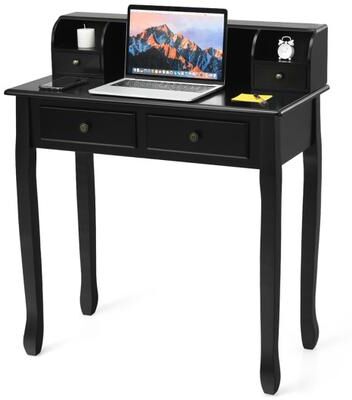 Costway Writing Desk 2-Tier Vanity Desk Computer Desk with 4 Drawers-Black