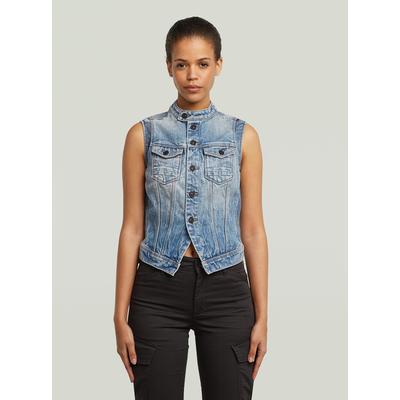 Softshellweste G-STAR "Pitched Hem Slim Weste", Damen, Gr. XXS, blau (vintage cirrus blau), Obermaterial: 75% Baumwolle, 25% Baumwolle, Westen