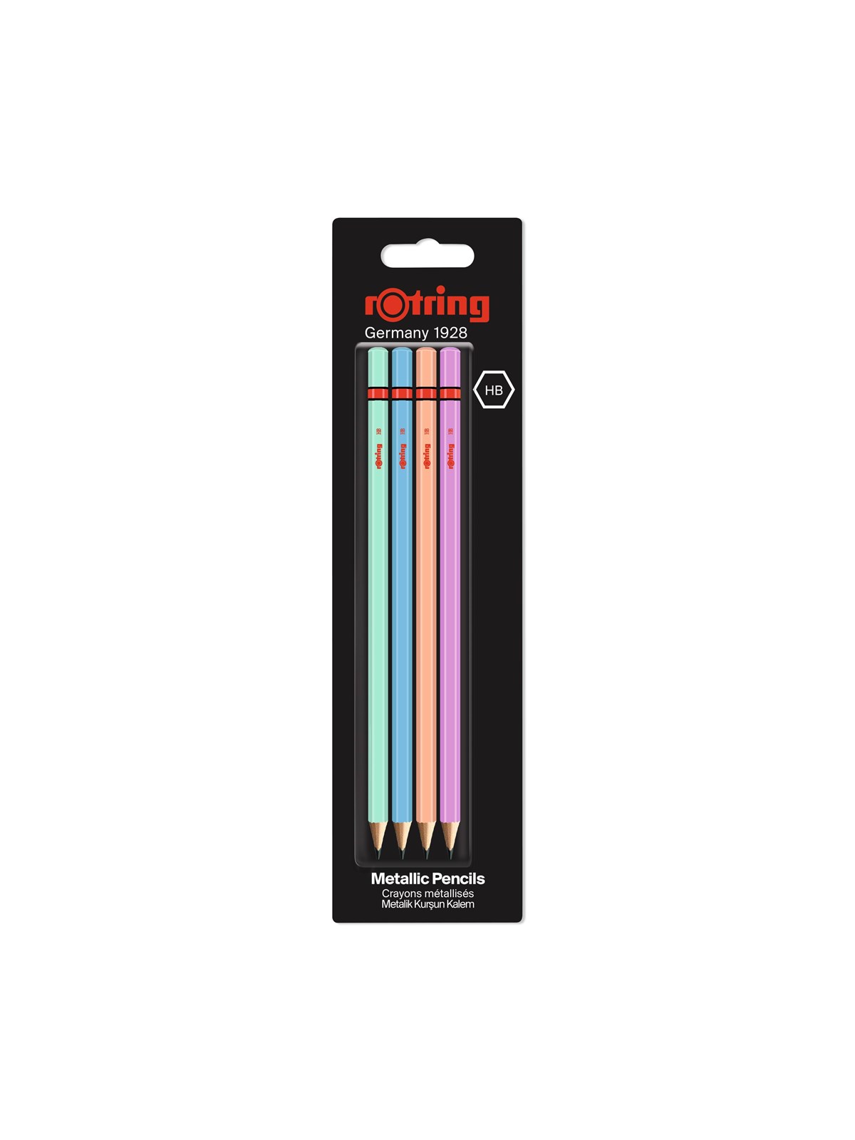 Rotring rOtring Woodcase Metallic-Bleistifte | HB-Blei | Verschiedene Farben | 4 Stück