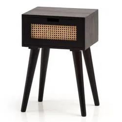 Wohnling Nachttisch Nachtkommode Boxspringbett Holz Rattan 60 cm Wiener Geflecht