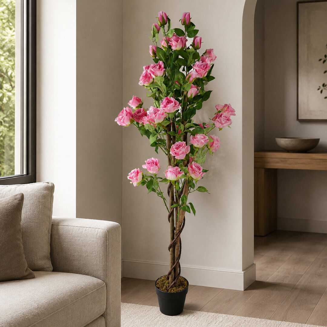 Leaf Artificial Flowering Tree in Planter Green 105 cm x 60 cm