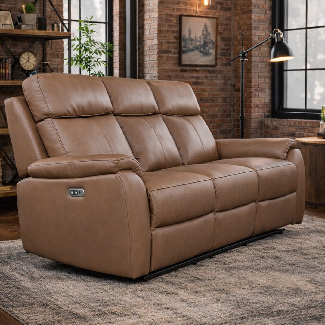 Latitude Run Windsor Powerglide Power Recliner Real Leather Sofa With USB Charging Tan 3