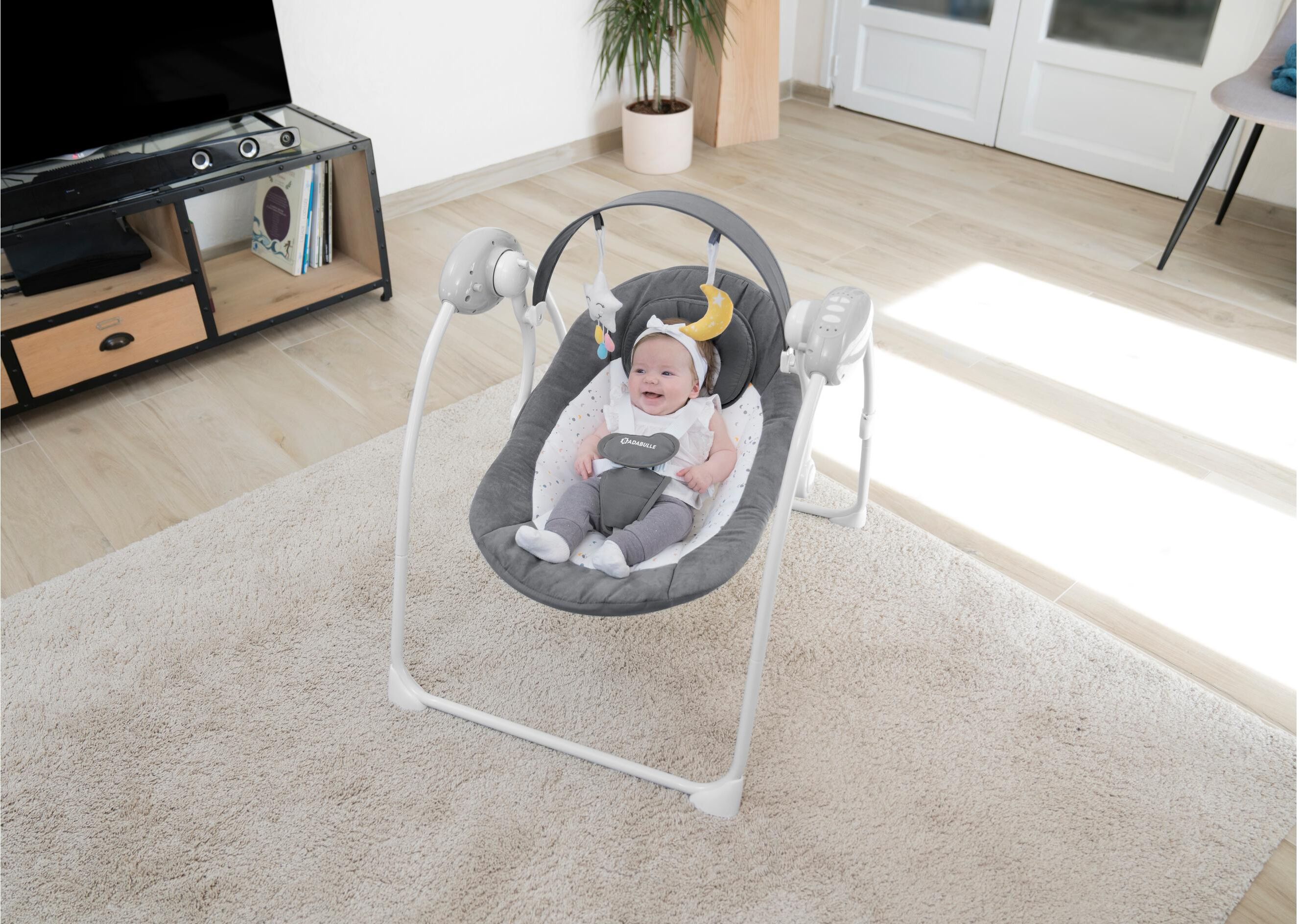 Babyschaukel BADABULLE, Baby, grau (dunkelgrau), Metall, Babywippen Babyschaukel dunkelgrau Einheitsgröße