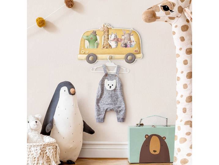 Patère enfants Bus avec animaux 40 x 25 x 1cm Multicolore