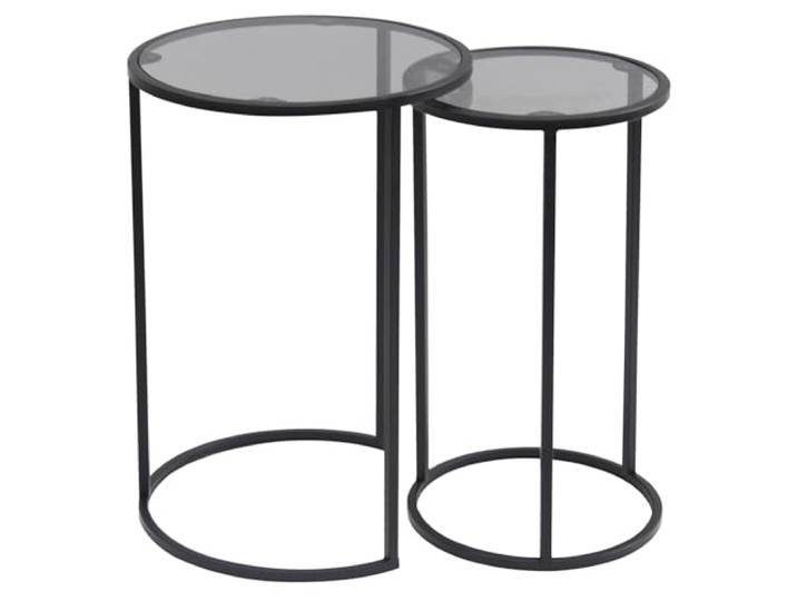 Hallowood Furniture Bourton Kleine schwarze Metall Runde Beistelltische Set mit 2 Stück getönte Glasplatte Beistelltische für Wohnzimmer, Schlafzimmer oder Flur