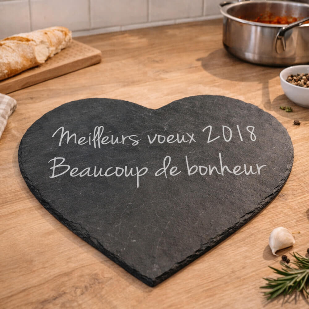 Ocadeau Dessous plat ardoise coeur gravé
