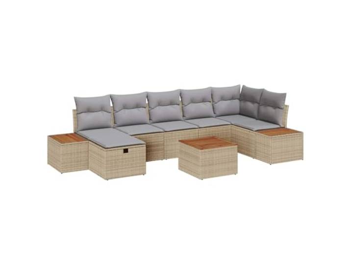Gartensofas Set aus Polyrattan 8 Stück Beige Modulares Sofa Terrasse UV-beständiges Polyrattan, pulverbeschichteter Stahl, Kissen mit Polyesterfaser, Armlehnen abgerundet, leicht