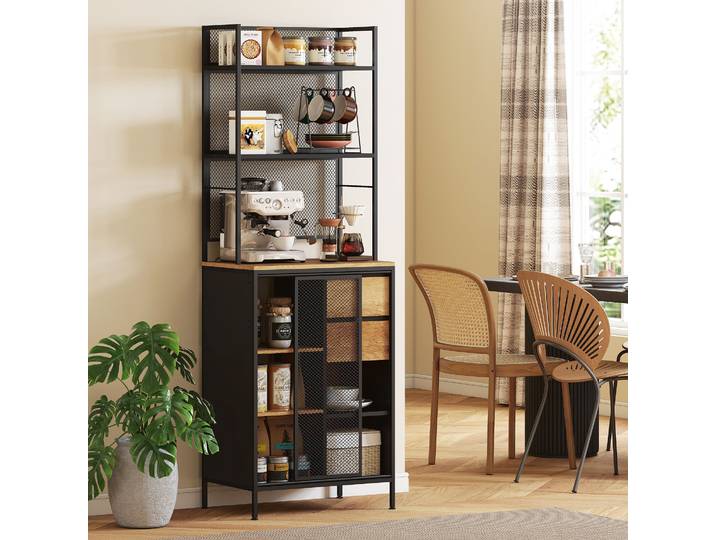 HOMCOM Buffet Cuisine 60x40x180cm Bois Naturel Porte Coulissante