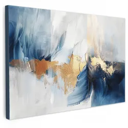 LEINWANDBILD Gold - Blau - Aquarell - Kunst - Modern Wanddeko 90x60 cm