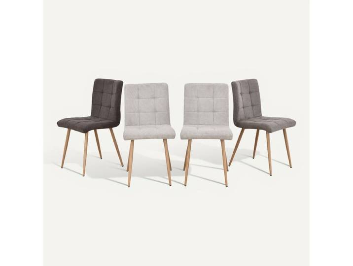 Lot de 4 chaises POKE en tissu beige et marron