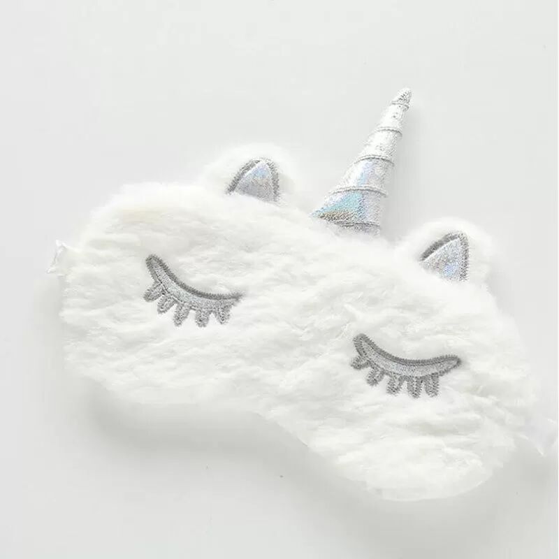 INF Plüsch Schlafmasken Set mit 3 – Hasen-, Einhorn- und Katzen-Design für Zuhause Weiß