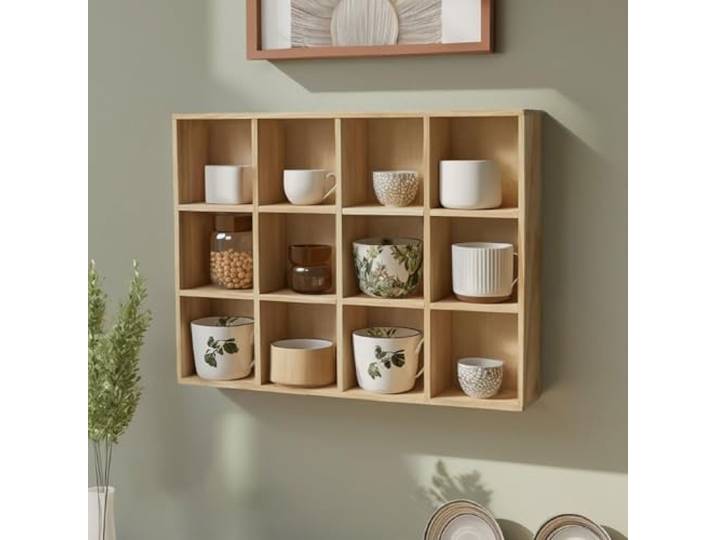 Cammeciso Wandmontiertes Tassenregal aus Holz,Vintage Kaffeetassen Regal,Regal Für Kaffeetassen Mit Mehreren Fächern,Tassenregal Stehend Setzkasten,für Wohnzimmer,Küche,Büro,Arbeitszimmer