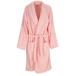 2-teilig Bademantelset Damen 100% Baumwolle Einheitsgröße mit Handtuch 2 Taschen Gürtel Sauna Rosa
