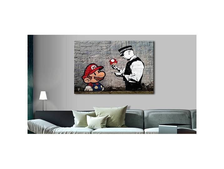 Tableau déco Mario and Cop Bois manufacturé / Tissu Gris 90 x 60cm