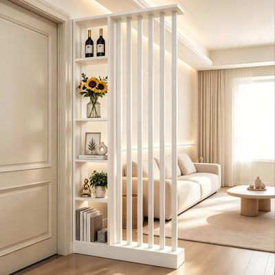 Kodotan sofa Freestanding White Room Divider with Storage Shelves, Slatted Room Partition Bookcase, Modern Decorative Privacy Screen