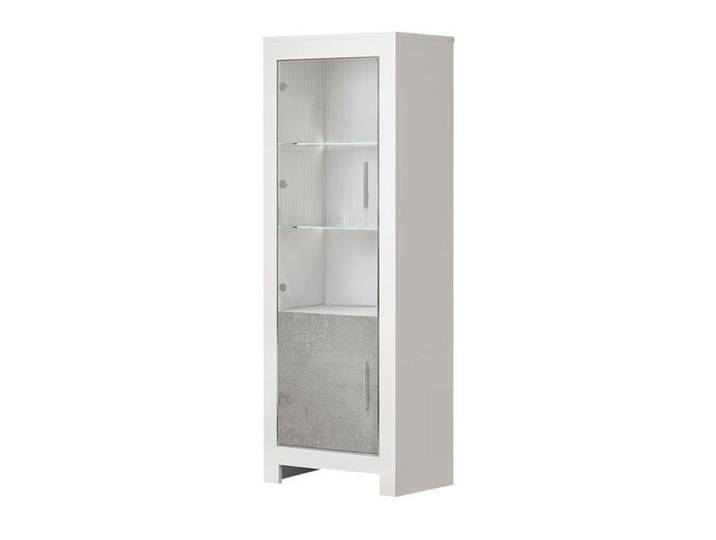 DENAE - Vitrine Gauche Laquée Blanc Brillant et Gris Marbré avec Leds