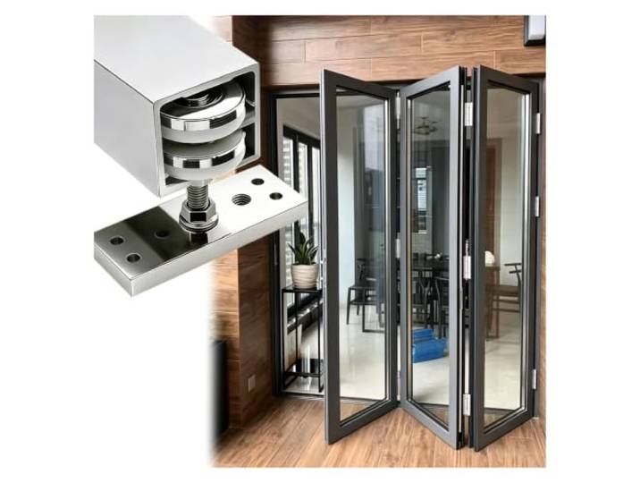 Falttür Beschlagset Ohne Bodenschiene Für Innentüren Oben montierte Aluminiumschiene mit Rollen, Kreuzscharnieren und Drehpunkten Schrank/Hotel