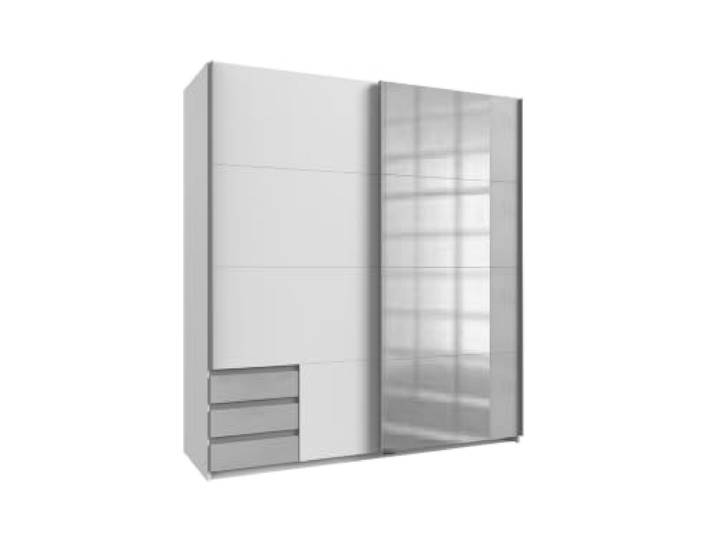 Kleiderschrank Emden Weiß mit Beton 179 cm Breite mit Spiegel