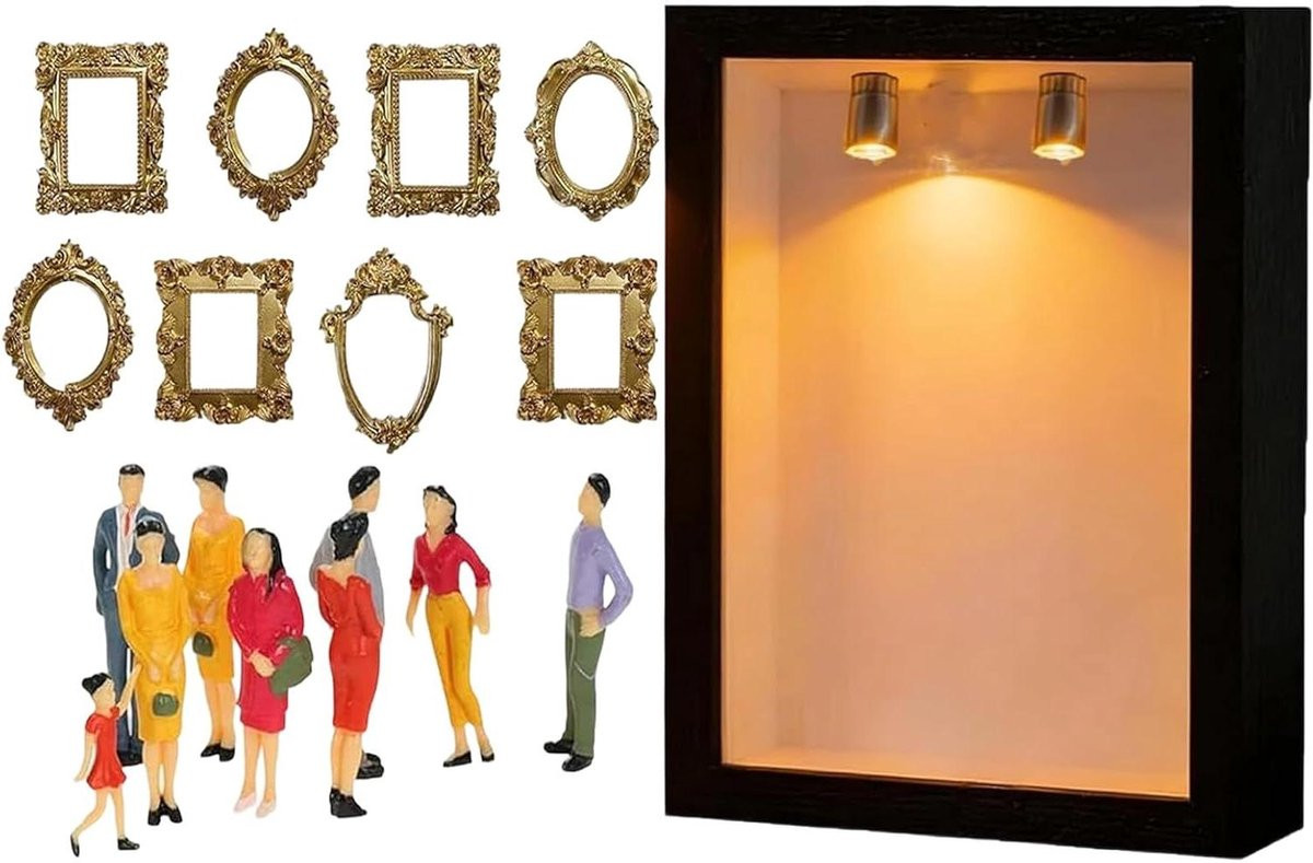 Herinneringsdoos Mini Museum met LED-verlichting - Zwart - 25 x 25 cm