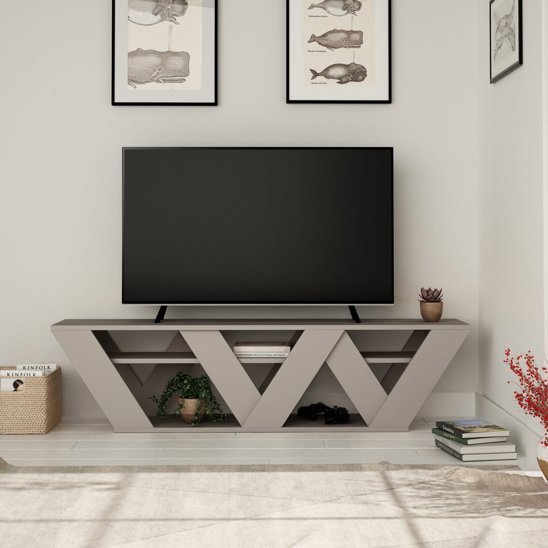 Hashtag Home Kirstin TV Stand for TVs up to 48"   Modern Entertainment Unit with V-Shaped Legs Ancient White 40cm H x 158cm W x 30cm D