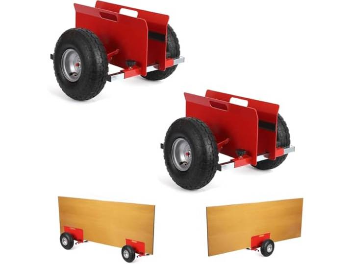 2 Stück Plattenwagen, 272 kg Tragfähigkeit, Mit 25.4CM Gummiluftreifen, Klemmwagen Plattentransportwagen Plattentransporter Mit Universalrädern Transporthilfe Plattenroller Plattformwagen Rollwagen
