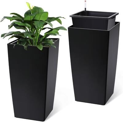 YUN "30"" Tall Planters Set of 2 with Drainage - Black"