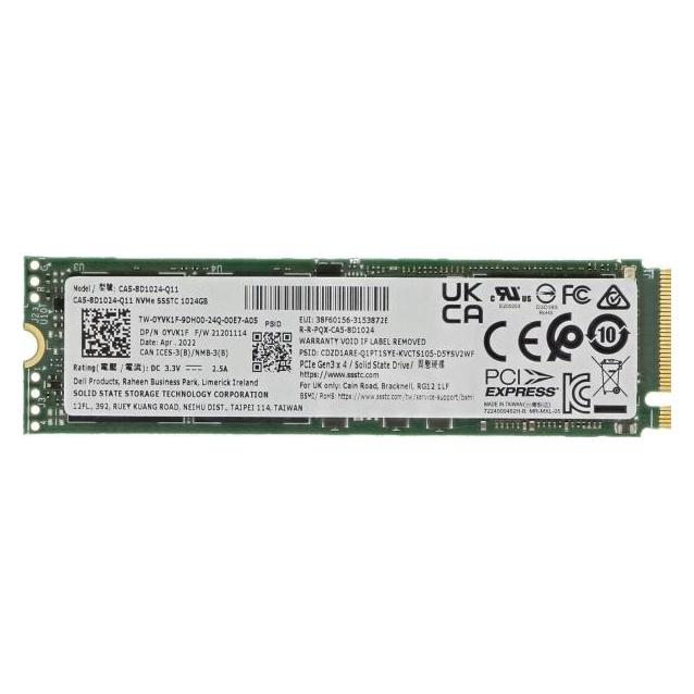 Dell 1TB, SSD, PCIe-34, M.2 (1000 GB, M.2 2280) (YVK1F)